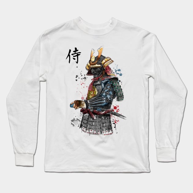 Samurai Watercolor Long Sleeve T-Shirt by DrMonekers